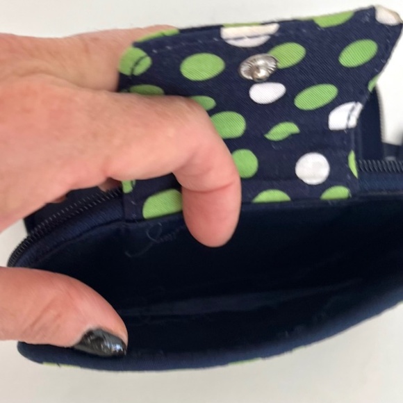Vera Bradley Navy with Green and White Polka Dots Wallet/ Wristlet - Picture 4 of 6